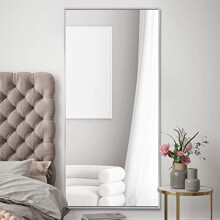 MirrorOutlet The Artus - Silver Modern Aluminium Edged Wall Leaner Mirror 68" X 33" (174CM X 85CM) Silver Mirror Glass.