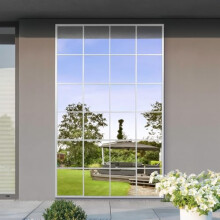 MirrorOutlet The Genestra - White Modern Window Garden Full Length Garden Wall Mirror 69" X 43" (174CM X 110CM) Silver Mirror Glass with Black Metal