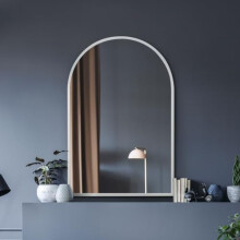 MirrorOutlet The Arcus - White Metal Framed Modern Arched Wall Mirror 47" X 31" (120CM X 80CM) Black. 2cm Wide Frame and 3cm Deep.