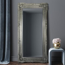 MirrorOutlet Carved Louis Full Length Wall Mirror – Ornate Silver Frame, 175 x 89 cm – Elegant Hallway & Living Room Décor
