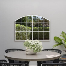 MirrorOutlet The Arcus - White Framed Modern Arched Garden Wall Window Mirror 35" X 26" (90CM X 65CM) Silver Mirror Glass with Black All weather