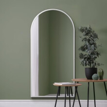 MirrorOutlet The Arcus - White Framed Modern Full Length Arched Leaner/Wall Mirror 63" X 31" (160CM X 80CM) Silver Mirror Glass with Black All weather