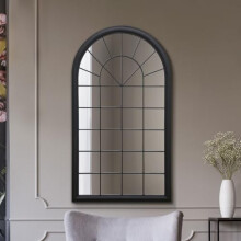 MirrorOutlet The Somerley - Black Rustic Metal Framed Country Full Length Arched Leaner Wall Mirror 51" X 30" (129CM X 75CM) Glass Mirror with Black