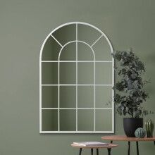 MirrorOutlet The Arcus - White Framed Window Modern Full Length Arched Leaner/Wall Mirror 47" X 31" (120CM X 80CM) Silver Mirror Glass with Black All