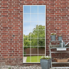 MirrorOutlet The Genestra - White Modern Window Full Length Garden Wall Mirror 79" X 31" (200CM X 80CM) Silver Mirror Glass with Black Metal Frame.