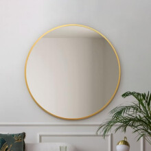 MirrorOutlet Gold edged Framed Modern Round Circular Wall Mirror 39" X 39" (100CM X 100CM) Silver Mirror Glass with Black Metal Frame