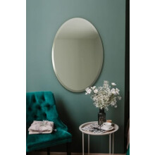 MirrorOutlet The Ovale - Large Frameless Oval Pond Bevelled Wall Mirror 24" X 16" (60cm X 40cm) Silver Mirror Glass On A Black Backing.