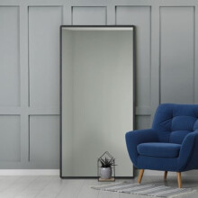 MirrorOutlet The Naturalis - Solid Black Oak Rounded Corner Modern Leaner Wall Mirror 67" X 33" (170CM X 85CM) 48m deep frame Premium Mirror Glass