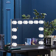 Glamour Mirrors Billie LED Hollywood Mirror Aluminium | Dimmable & Day to Night Colour Change | Tabletop Dressing Table Vanity Mirror | 50 x 70cm