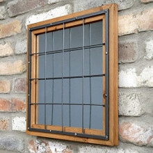 Darthome Square Caged Mirror 40x40 cm Industrial Wooden Frame Metal Hallway Vanity Wall Decor Gift