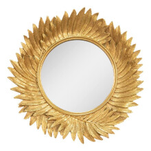 MAISONICA Gold Leaves Sunburst Swirl Wall Mirror Decoration - 25cm Diameter Round
