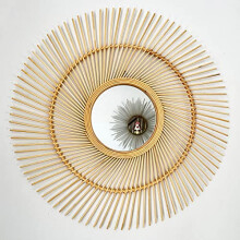 Darthome Bamboo Round Mirror 63cm Natural Wood Wicker Frame Vintage Boho Style Home Decor