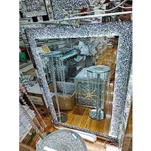 DEENZ Ex-Large Crushed Crystal Led Wall Mirror Silver Home Decorative Living Room Bedroom 104X74Cm