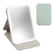 GreenGlow Portable LED Touch Screen 360 Lighted Vanity Mirror - Rechargeable, 3-Color Dimmable Lighting, Folding Tabletop Cosmetic Mirror