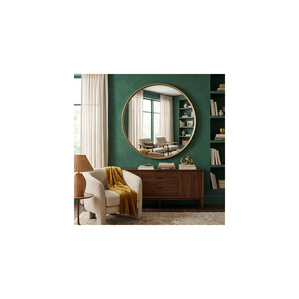 B&Q -  Round Mirror Gold Deep Aluminium Frame Wall Mounted Mirror Bathroom Living Room A Must Have Mirror Very Good Size (40Cm) - Image 2