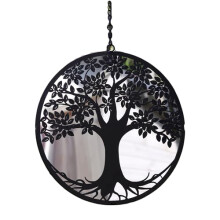 Hanging Mirror 23cm Silhouette Tree Of Life Garden Black Round Metal Decor Art Gift