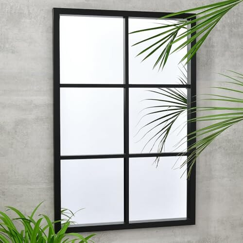 DEENZ Window Style Wall Mirror Durable Frame Indoor/Outdoor Living Collection Rectangular Wall Mirror 50X76Cm (Black) 1