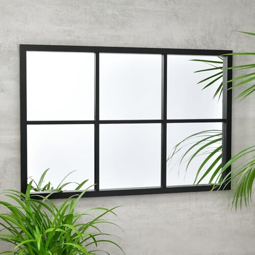 DEENZ Window Style Wall Mirror Durable Frame Indoor/Outdoor Living Collection Rectangular Wall Mirror 50X76Cm (Black) 2