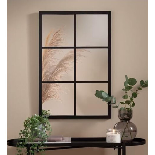 DEENZ Window Style Wall Mirror Durable Frame Indoor/Outdoor Living Collection Rectangular Wall Mirror 50X76Cm (Black)