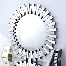 DEENZ 60Cm Wall Mirror Furniture Glass 3D Sunburst Round Full Mirror Silver Decorative Style Living Room Bathroom