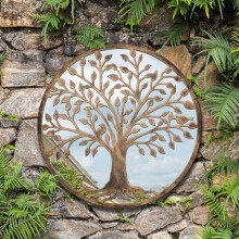 DEENZ The Outdoor Living Collection Round Tree Mirror Plastic Black Brush Gold Home Decor Wall Art (65 Cm)