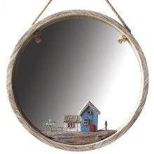 Fyne-Finds Rustic Wooden Wall Hanging Nautical Mirror Coastal Scene Beach Seaside Bathroom 37cm Decorative Mirror