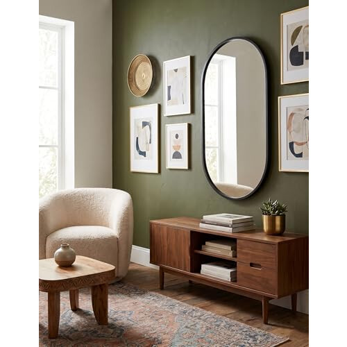 DEENZ Oval Silhouette Wall Mounted Mirror Classical Black Plastic/Glass Construction Antique Arched Framed House Warming Practical Solution Hanging