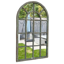 25cm x 45cm Arched Window Style Wall Mirror with a Distressed Metal Frame Suitable for Home and Garden Use