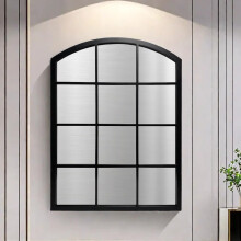 DEENZ Arched Top Window Modern Looks Grid Large Wall Mirror Black Framed Plastic Back Vertical Mounting With Luxury And Elegant Touch 76x50 Cm