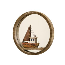 Darthome Rustic Boat Wall Mirror 24x24x3cm Round Wood Nautical Coastal Bathroom Decoration