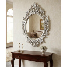 DEENZ Ornate Baroque Wall Hanging Mirror Oval Shaped Vintage Plastic Frame Elegant Addition Luxury Living Room Furniture Large Antique Home Decor Idea