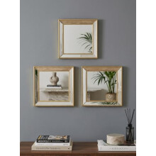 DEENZ Set Of 3 Square Mirror Silver Beaded Angled Bordered Frame Plastic & Clear Glass Metallics Collection Home Decoration Idea Elegant Looks