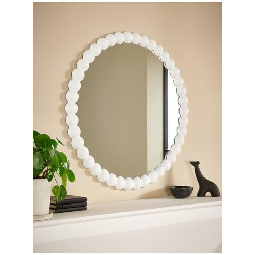 DEENZ Round Bobbin Edges Wall Mounted Ornamental Mirror Glass & Plastic Spherical Beaded Frame Pattern Hanging Both Way Horizontal/Vertical Circle
