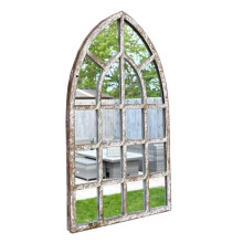 25cm x 42.5cm Arched Window Style Wall Mirror with a Distressed Metal Frame Suitable for Home and Garden Use