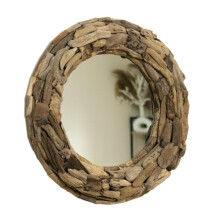 Darthome Rustic Teak Root Round Wall Mirror, Natural Driftwood Style Frame, Handcrafted Coastal Decor (Large 60cm)