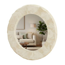 Carousel Home Round Marble Effect Wall Mirror, 30cm Wooden Frame Decorative Wall Mounted Mirror for Hallway Bedroom Living Room