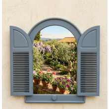 DEENZ Decorative Window Double Door Shutter Panels Wall Mounted Bordered Mirror Grey Finish Antique Style Arched From Top Louvred Ornamental Vintage
