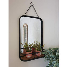 Industrial vintage black metal wall mirror with shelf bathroom bedroom home