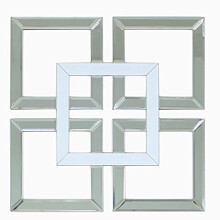 MAISONICA Single 40 x 40 Geo Mirror Wall Art White and Clear Glass Contemporary