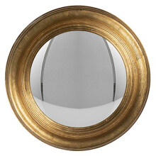 MAISONICA 34cm Distressed Gold Convex Wall Mirror - Wooden Fisheye Style Porthole Design