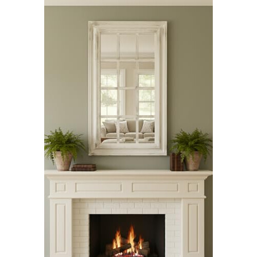 DEENZ White Rectangle Window Style Wall Mirror Durable Frame,Indoor/Outdoor 43X73Cm 2