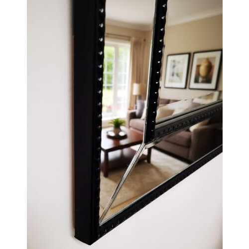 DEENZ Large 90 X 60cm Rectangle Shape Black Beaded Border Frame Wall Mirror With Hanging Hooks 2