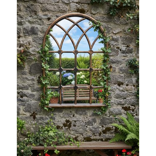 DEENZ Black Brushed Gold Window Style Wall Mirror Durable Frame,Indoor/Outdoor W50Xh71Cm 2