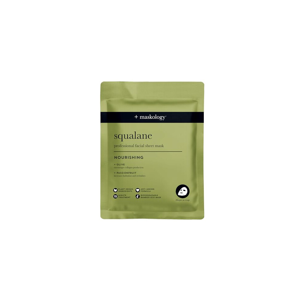 Maskology Squalane Professional Sheet Mask Pack of 1 | Hydrating Face Masks Skincare, Anti Aging Skin Care, Olive & Passionfruit, 100% Plant Based, - Image 4