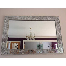 DEENZ Crackle Mirror Mosaic Beveled Silver Frame Glass 90X60Cm Living Lounge Wall Hall