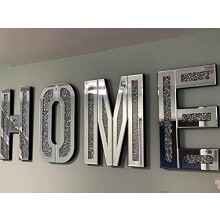 DEENZ Mirrored Diamond Home Letters Crushed Crystal Mirror Diamond Wall Art Large 50x30cm