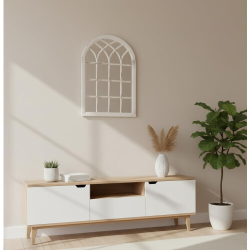 DEENZ White Rustic Soho Window Style Mirror Elegant Vintage Hallway Mirror 50.5X71X2.5Cm 1