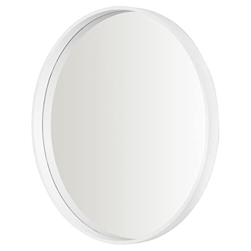 Home Selections White Round Wall Mirror, 50cm, Wooden Deep Framed Circle Mirror