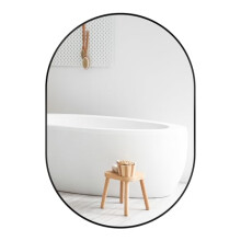 Home Selections Oval Metal Wall Mirror 50x70cm, Modern Round Framed Wall Mounted Mirror, Black