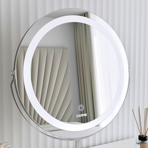 FABS Ava 3 color LED frameless mirror with marble stand smart touch control - Silver 2